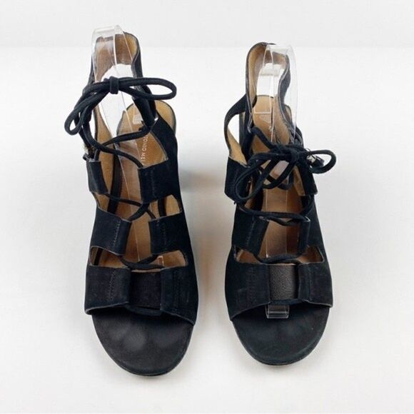 Antonio Melani Jessay Black Suede Leather Lace Up Block Heel Sandals Size 9.5 - Picture 3 of 14